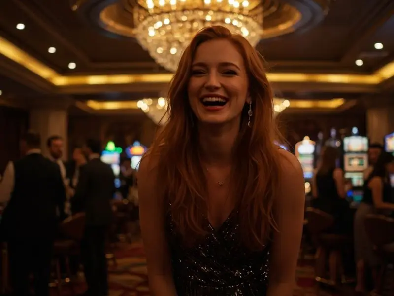 Viva Max Free standing player with calm expression in casino.