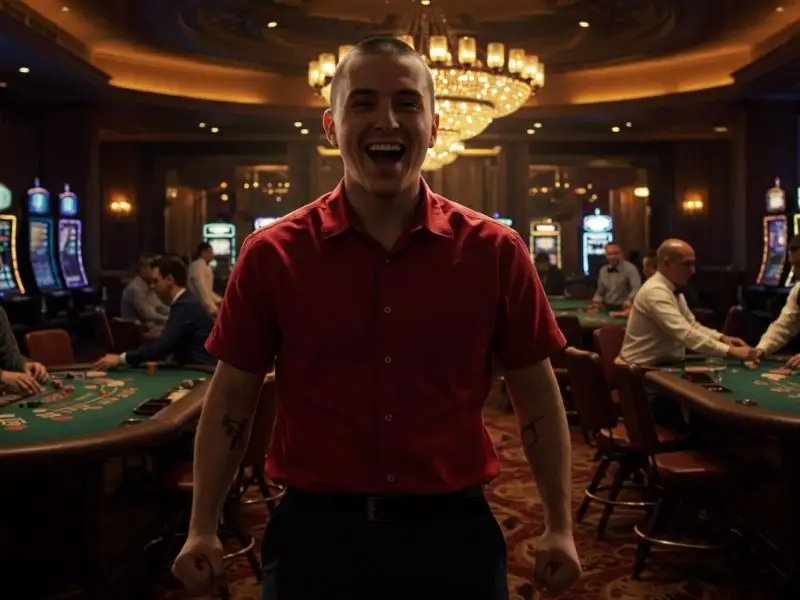 Top 1 Vivamax joyful person standing in casino, celebrating success