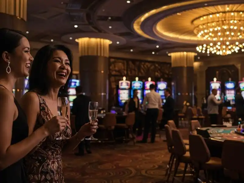 Vivaph smiling women enjoying their casino night together.