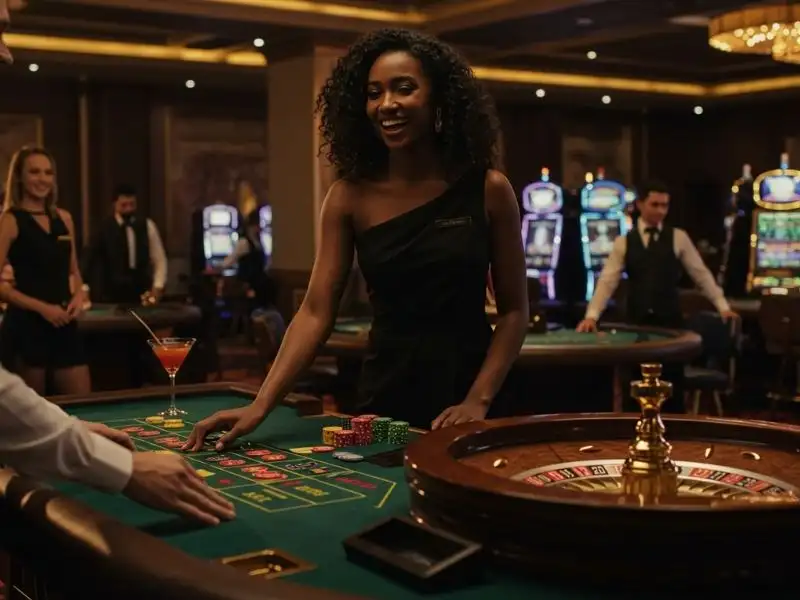 Vivomax happy woman celebrating a roulette win excited.