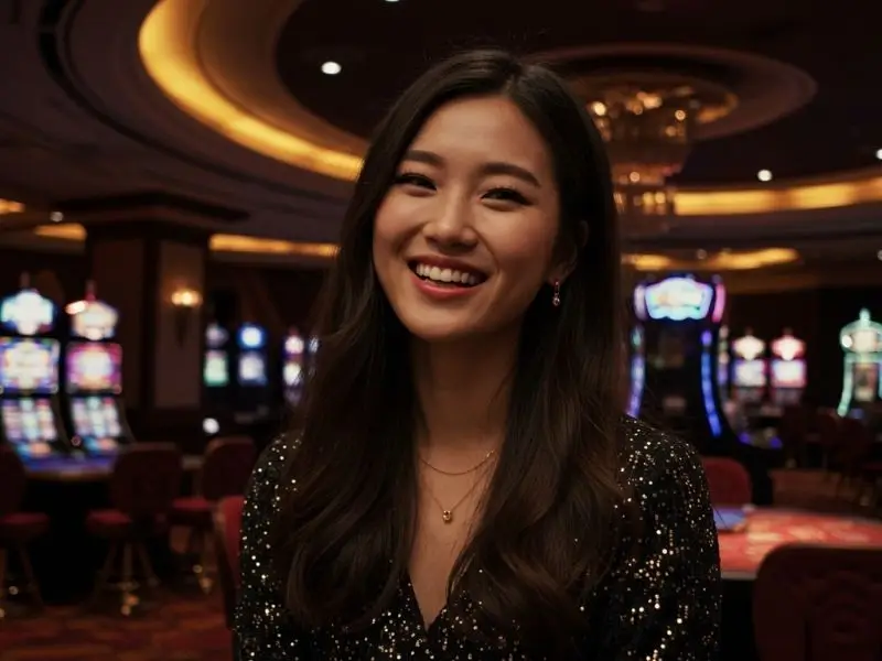 VMX player standing and smiling with positive casino vibes.