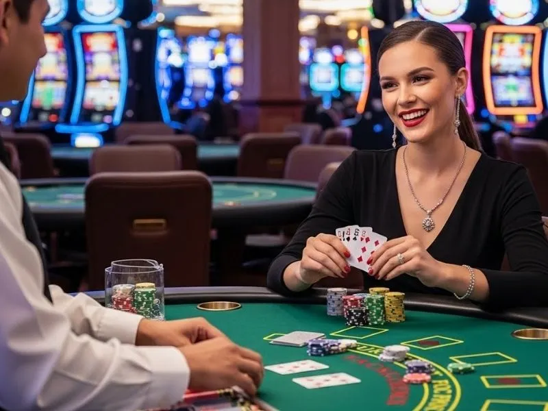 Joyful poker player enjoying casino games online PH in a lively setting