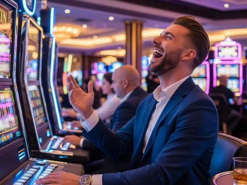 Joyful poker player enjoying the game during a first deposit bonus PH casino session