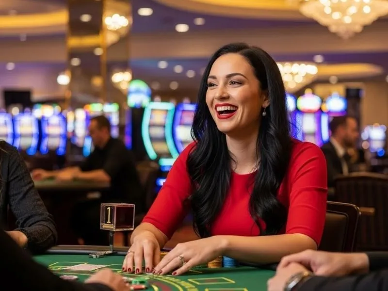 Joyful casino player holding chips in an online gambling site Philippines themed image