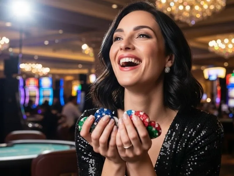 Happy slot machine player enjoying play slots online Philippines themed gameplay