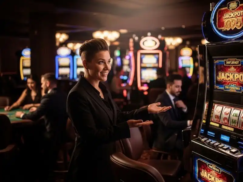 Licensed Casinos Smiling Woman Playing Slot Game VMWIN-formerly-known-Vivamaxwin excitement