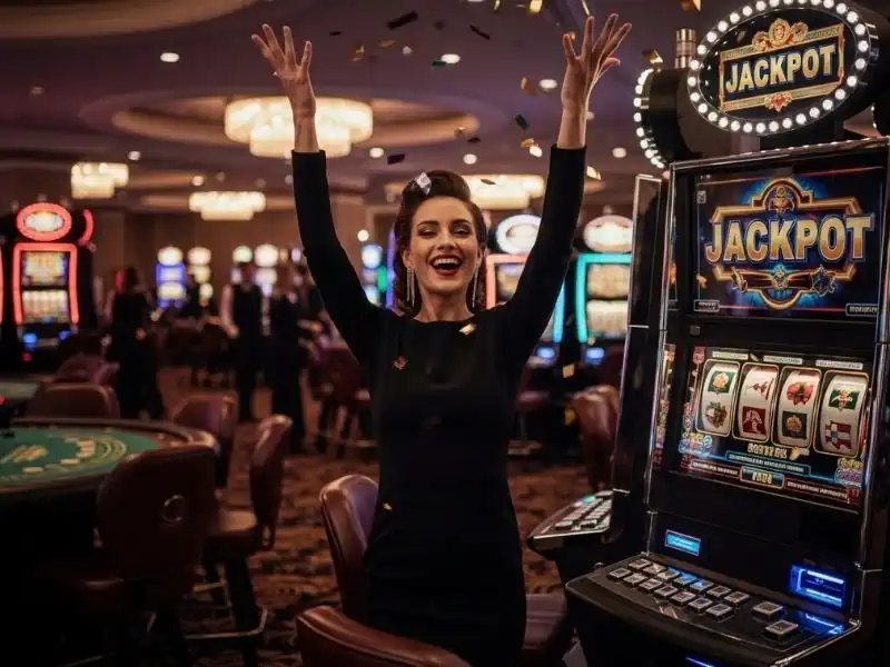 Win Slots Smiling Woman Playing Slot Game VMWin-Formerly-Known-Vivamaxwin cheerful experience