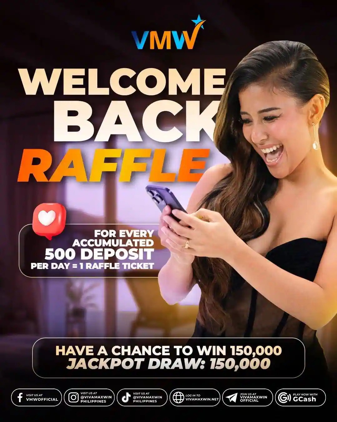 Arcade games welcome back raffle promotion on VMWin featuring exciting rewards and bonus prizes