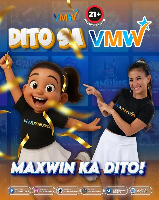 Vmwin casino dashboard showing cashout/cashin options with “Maxwin Ka Dito” promotion displayed on screen