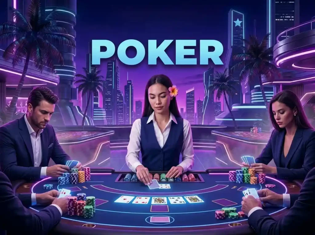 Vmwin official website poker games interface on Vivamaxwin showing poker tables, chips, and competitive online card gameplay in a modern casino layout