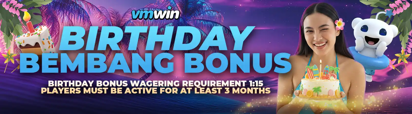 VMWIN birthday bonus promotion banner from Vivamaxwin casino platform