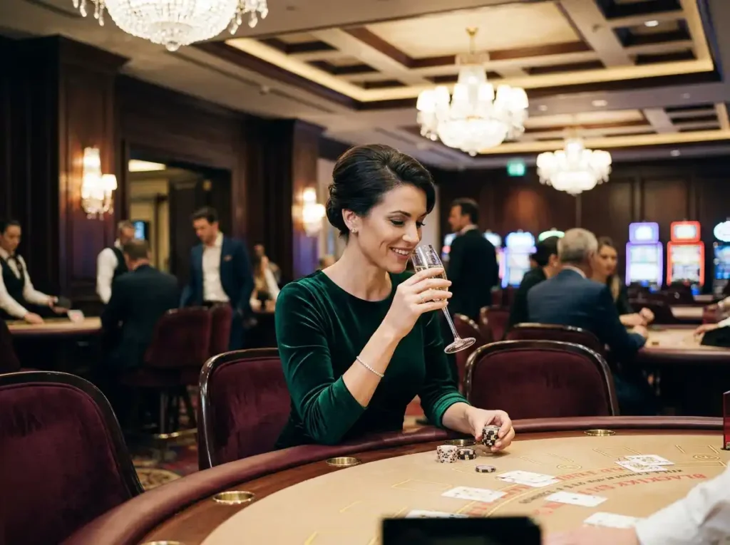 Casino Plus Color Game luxury casino experience with an elegant player enjoying a premium gaming atmosphere