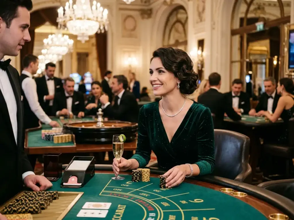 Casino Plus Color Game luxury casino experience featuring a stylish female player enjoying a real casino gaming atmosphere