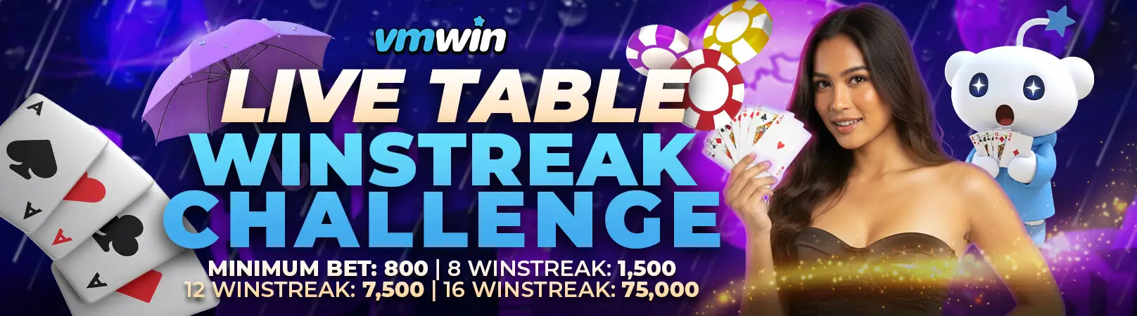 VMWin (Vivamaxwin) promotions featuring live table games and earn rewards with Winstreak Challenge