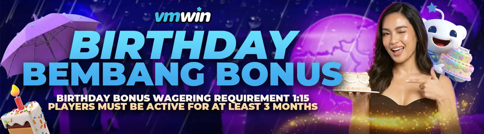VMWin (Vivamaxwin) promotions featuring birthday bembang bonus where players can play and claim rewards