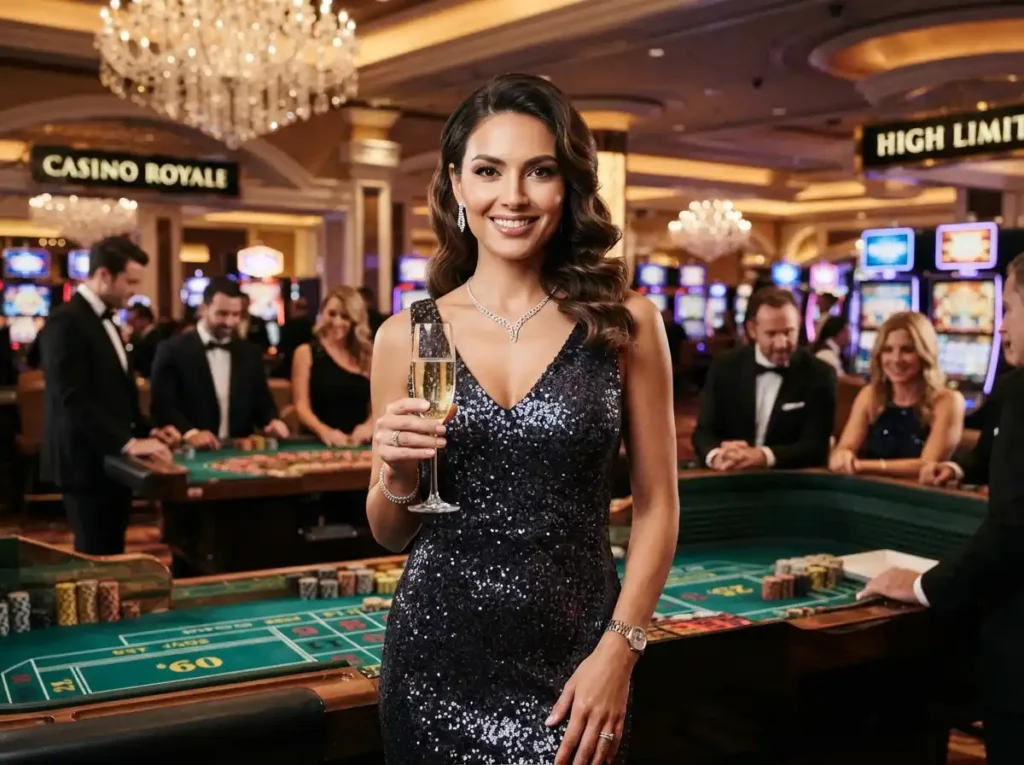 Woman enjoying a luxury casino night while exploring OG777 Casino Login options